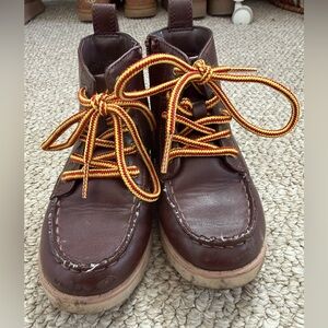 Brown Leather Boots with Red and Yellow Laces